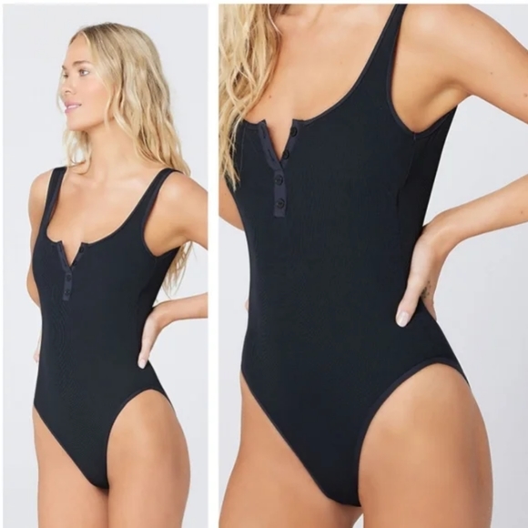 L*Space Float On Ribbed Henley Button One Piece Swimsuit - Picture 4 of 15